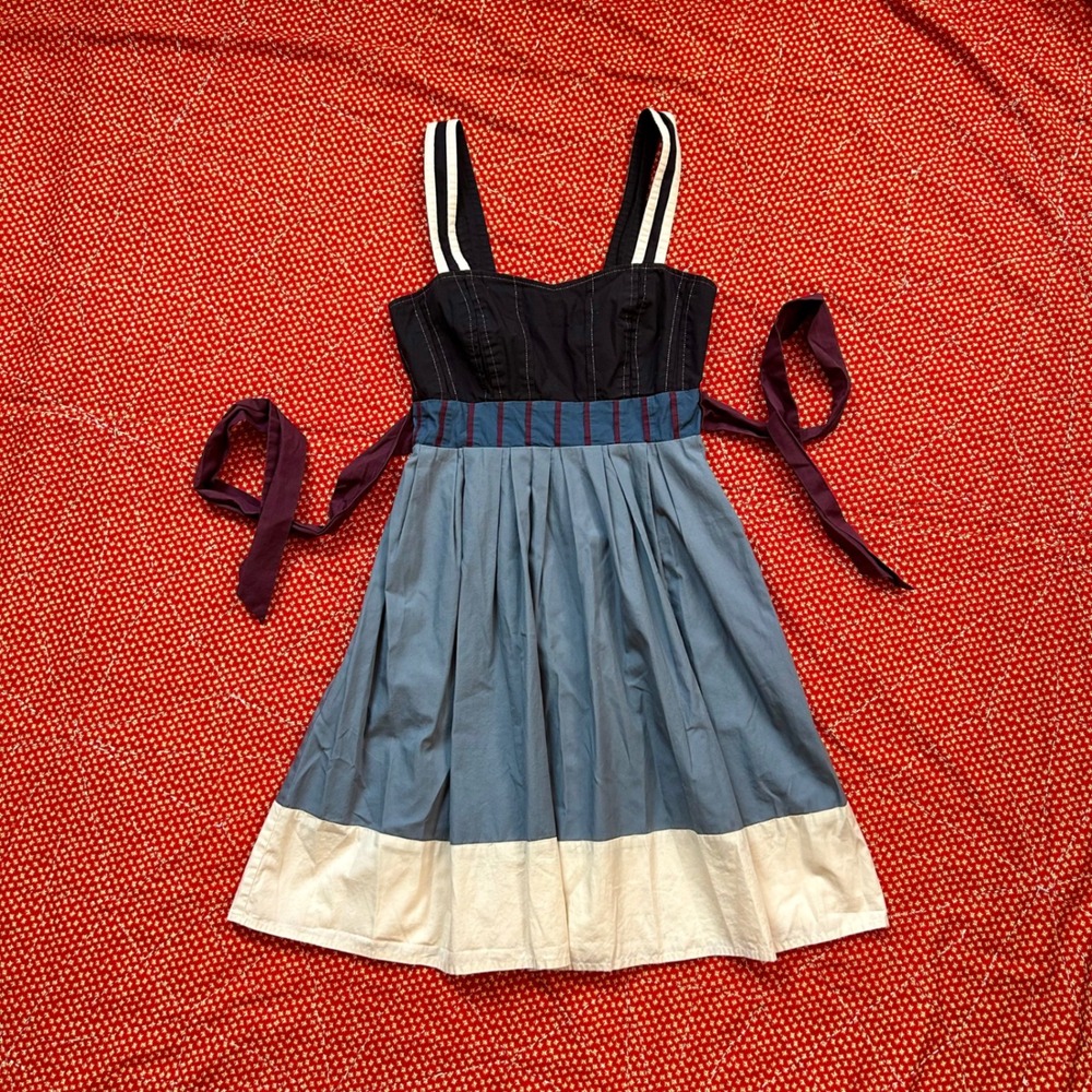 Lux Vintage Style Colorblock Sundress Blue Black Small